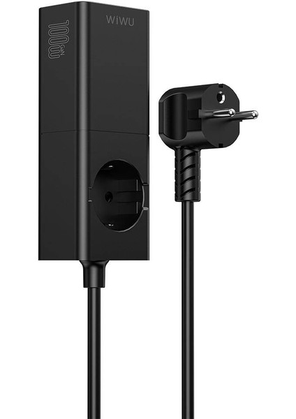 Akım Korumalı Priz Wiwu WI-S004 Gan Tech Type-C ve USB Portlu Uzatma Kablolu Priz 100W 150CM Siyah