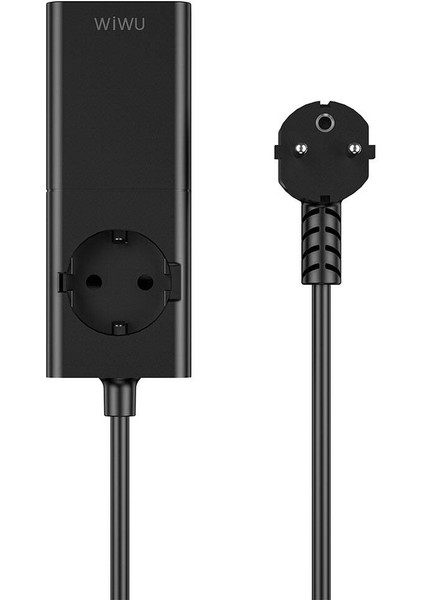 Akım Korumalı Priz Wiwu WI-S004 Gan Tech Type-C ve USB Portlu Uzatma Kablolu Priz 100W 150CM Siyah