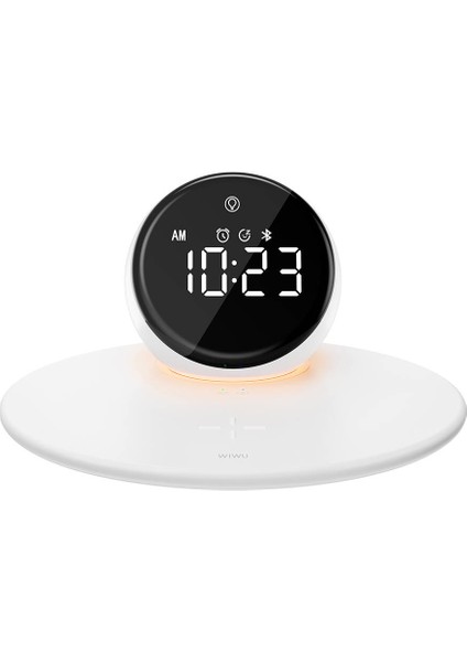 Bluetooth Speaker Hoparlör Wiwu WI-W017 Kablosuz Şarjlı Standlı Çift Alarmlı Dijital Saatli Beyaz