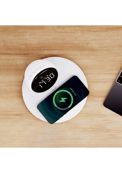 Bluetooth Speaker Hoparlör Wiwu WI-W017 Kablosuz Şarjlı Standlı Çift Alarmlı Dijital Saatli Beyaz