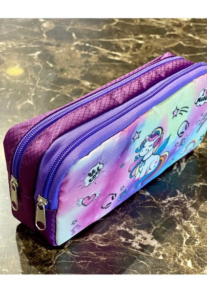 Unicorn Yıldız Desenli Iki Bölmeli Çocuk Okul Lila Mor Kız Kalemlik Kalem Kutusu 21 x 11 x 6 cm fiyatları