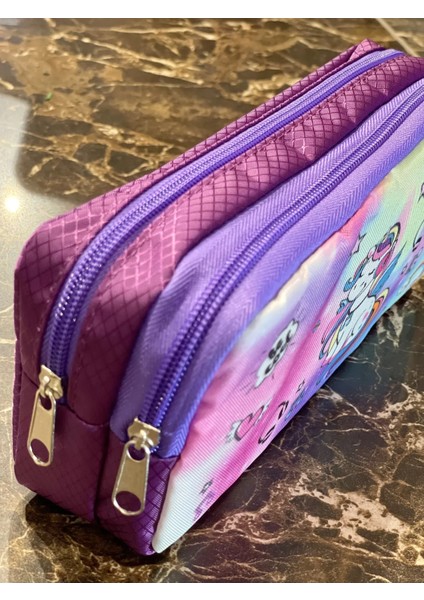 Unicorn Yıldız Desenli Iki Bölmeli Çocuk Okul Lila Mor Kız Kalemlik Kalem Kutusu 21 x 11 x 6 cm fırsatları