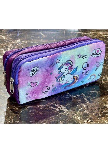 Unicorn Yıldız Desenli Iki Bölmeli Çocuk Okul Lila Mor Kız Kalemlik Kalem Kutusu 21 x 11 x 6 cm indirimleri