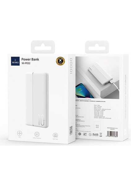 Powerbank 10000MAH Wiwu WI-P032 Çift USB ve Type-C Portlu Pd LED Işık Göstergeli Beyaz