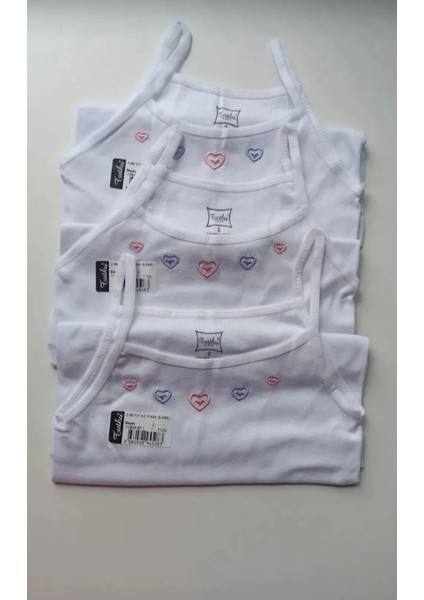 5'li Yaka Nakış Işlemeli Ribana Pamuk Penye Ince Askılı Kız Çocuk Atlet