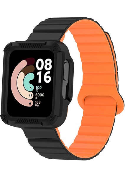 Xiaomi Redmi Watch 1 Silikon Kordon KRD-105 Strap Kayış-Siyah-Turuncu