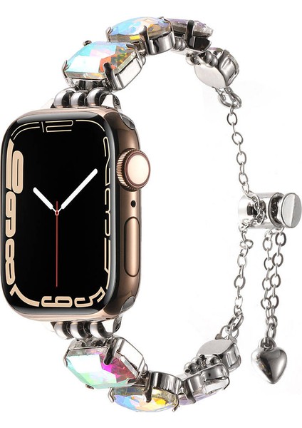 Apple Watch Uyumlu 7 41MM KRD-115 Renkli Taş Tasarımlı Kordon-Rose Pembe fiyatları