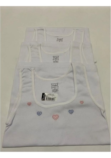 5'li Yaka Nakış Işlemeli Ribana Pamuk Penye Geniş Askılı Kız Çocuk Atlet