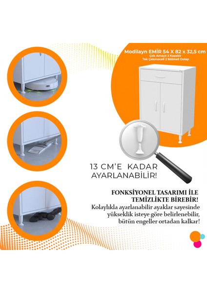 Modilayn2 Kapaklı Tek Çekmeceli Çok Amaçlı Dolap
