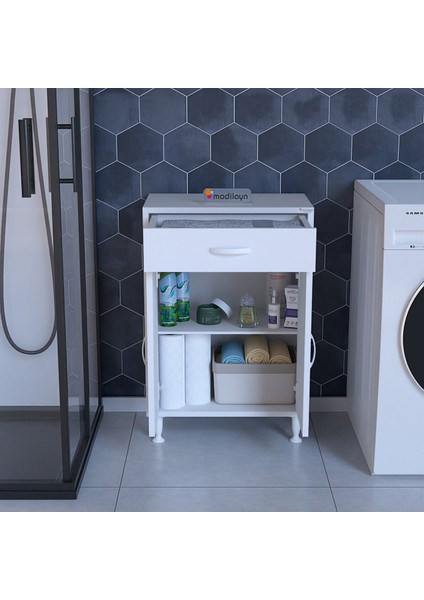 54 x 80 x 32.5 cm 2 Kapaklı Tek Çekmeceli Mutfak Dolabı Çok Amaçlı Banyo Dolabı