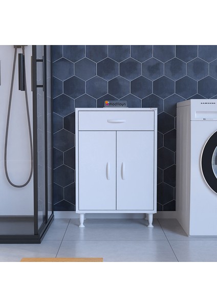 54 x 80 x 32.5 cm 2 Kapaklı Tek Çekmeceli Mutfak Dolabı Çok Amaçlı Banyo Dolabı