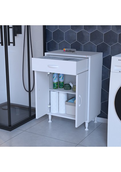 54 x 80 x 32.5 cm 2 Kapaklı Tek Çekmeceli Mutfak Dolabı Çok Amaçlı Banyo Dolabı