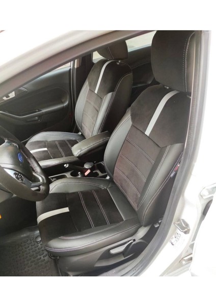 Ford Fiesta 2010 2017 Arası Uyumlu Arka Sırt 2+1 Siyah Taytüyü Siyah Deri Karışımı Beyaz Detay