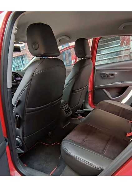 Seat Leon 2013 2020 Arası Uyumlu Arka Sırt 2+1 Siyah Taytüyü Siyah Deri Karışımı Kırmızı Detay modelleri
