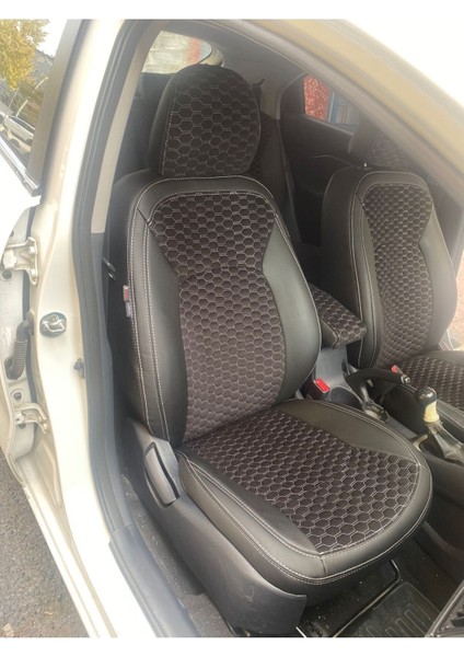 Kia Rio 2012 2016 Arası Uyumlu Arka Sırt 2+1 Beyaz Nakışlı Taytüyü Siyah Deri Karışımı Beyaz Ip fırsatları