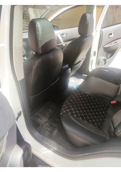 Nissan Qashqai 2007 2013 Arası Uyumlu Sırt 2+1 Arka Sırt Kolcaklı Model Siyah Zemin Beyaz Nakışlı modelleri