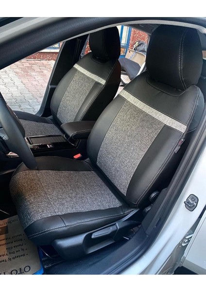 Citroen C4 2022 Uyumlu Arka Sırt 2+1 Model Gri Keten Siyah Deri Karışımı Gri Ip