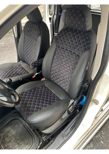 Fiat Fierino Arka Sırt Arka Oturma Tek Parça Model. Mavi Nakışlı Taytüyü Siyah Deri Karışımı Mavi Ip