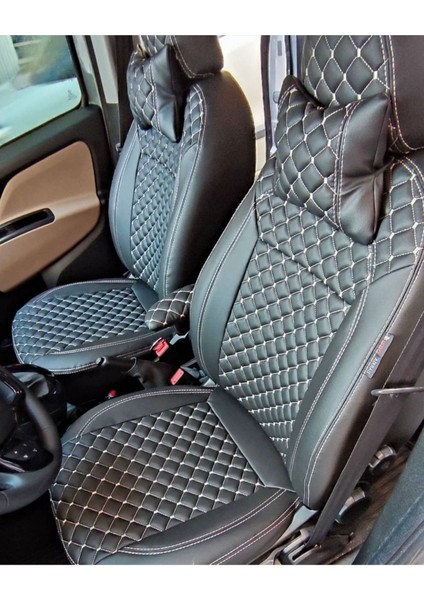Doblo 2011 2022 Arası Uyumlu Arka Sırt Arka Oturma 2+1 Beyaz Nakışlı Deri Siyah Deri Karışımı fırsatları