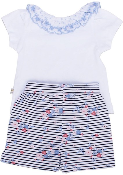 Kız Bebek Beyaz Laci Çiçek Desenli Yakası Fırfırlı Şortlu 2'li Takım fiyatları