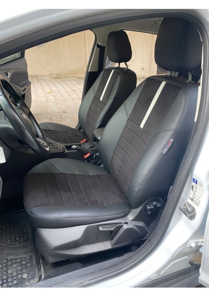 Ford Focus 3 Uyumluarka Sırt Arka Oturma 2+1 Siyah Taytüyü Siyah Deri Karışımı Beyaz Şerit Siyah Ip fırsatları