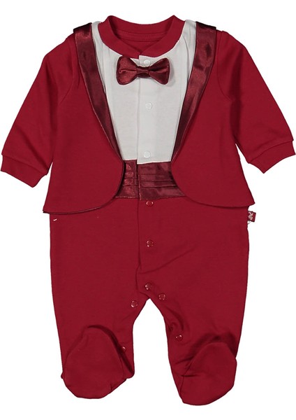 Erkek Bebek Bordo Papyonlu Smokin Ceketli Tulum