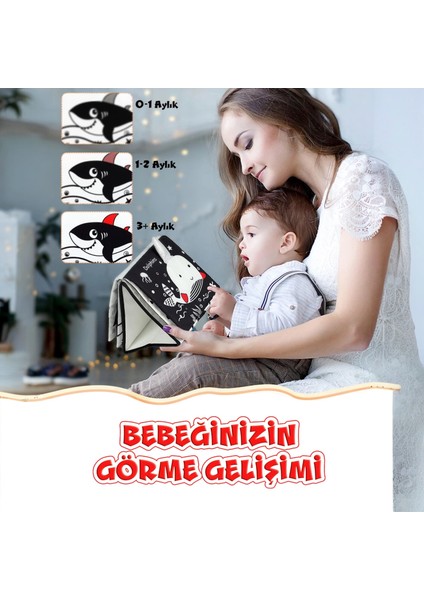 Tummy Time Hışırtılı Yumuşak Bez Aktivite Kitabı - Siyah Beyaz