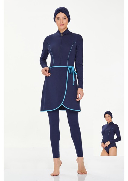 Likralı Tam Kapalı Tesettür Mayo Torı 8230 Koyu Lacivert