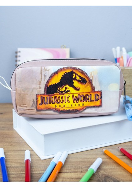 Kalem Kutusu Jurassic World Temalı Iki Bölmeli Vegan Deri Çift Gözlü Kalemlik fiyatları