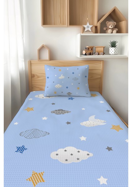 Gökyüzü Desenli Tek Kişilik Çocuk Pike Takımı Tlap-029