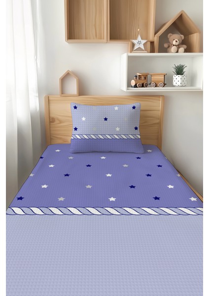 Lila Yıldız Desenli Tek Kişilik Çocuk Pike Takımı Tlap-058