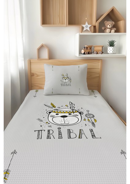 Gri Tribal Desenli Tek Kişilik Çocuk Pike Takımı Tlap-043