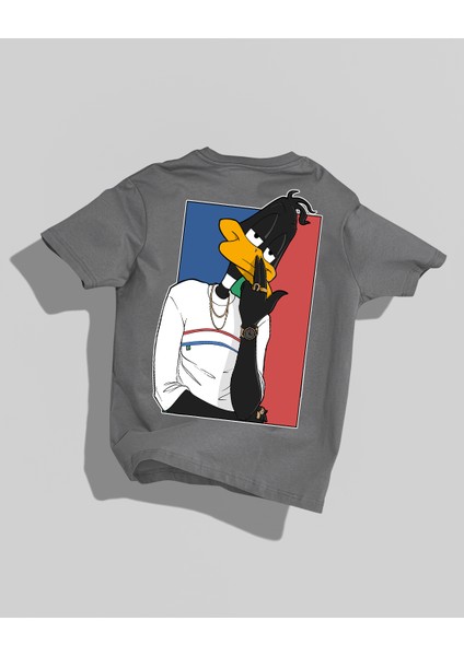 Daffy Duck Tasarımı Sırt Baskılı Yüksek Kalite Kompakt Oversize T-Shirt