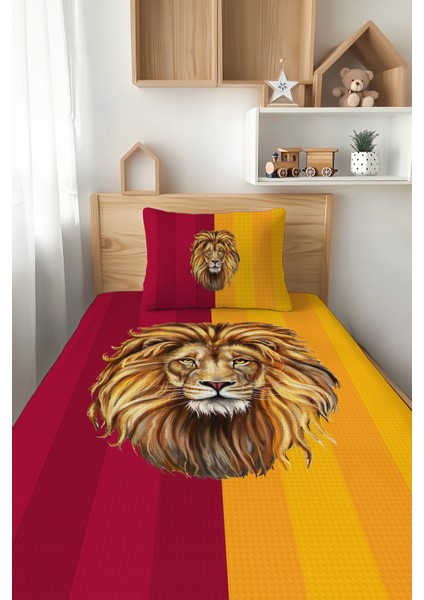 Sarı Kırmızı Aslan Taraftar Tek Kişilik Çocuk Pike Takımı