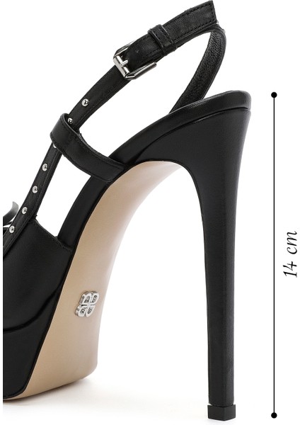 Kadın Siyah Arkası Açık Platform Yüksek Topuklu Deri Ayakkabı 24WFD121618 fiyatları