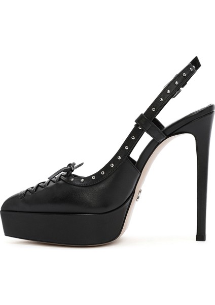 Kadın Siyah Arkası Açık Platform Yüksek Topuklu Deri Ayakkabı 24WFD121618 modelleri