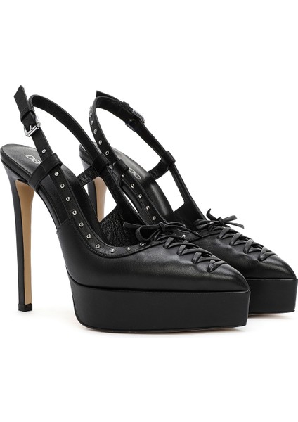 Kadın Siyah Arkası Açık Platform Yüksek Topuklu Deri Ayakkabı 24WFD121618 fırsatları