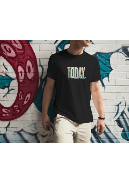 Siyah Oversize T-Shirt Unisex Baskılı Today