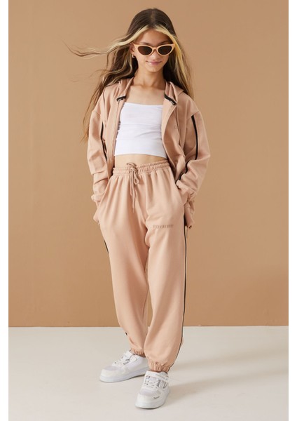 Bej Original Yazılı Hırkalı Kız Çocuk Eşofman Takımı 19488 fiyatları