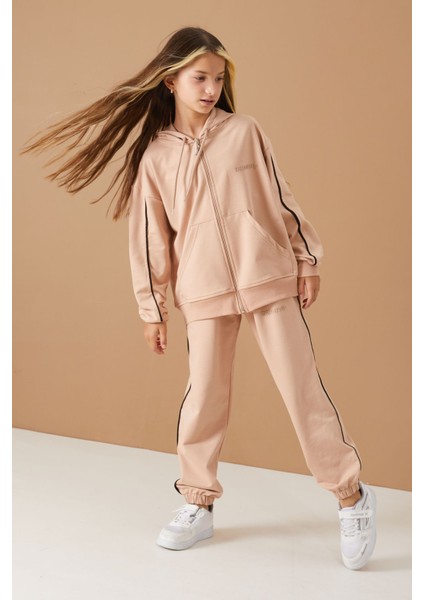 Bej Original Yazılı Hırkalı Kız Çocuk Eşofman Takımı 19488 indirimleri
