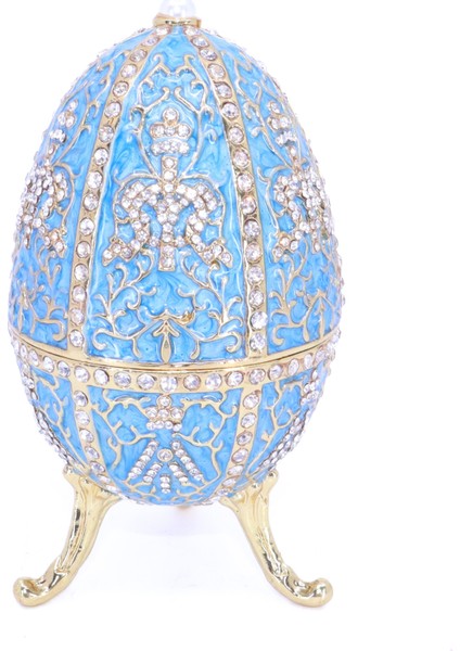 Swaroski Taşlı Büyük Faberge Yumurta Takı Kutusu - Mavi