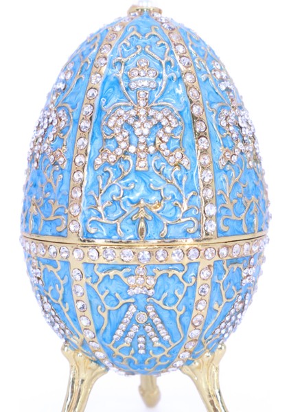 Swaroski Taşlı Büyük Faberge Yumurta Takı Kutusu - Mavi