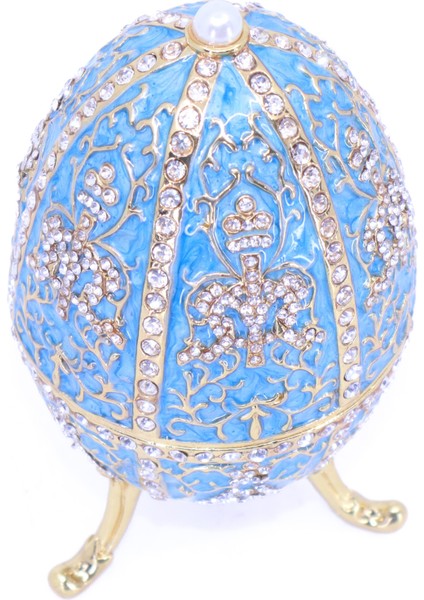 Swaroski Taşlı Büyük Faberge Yumurta Takı Kutusu - Mavi