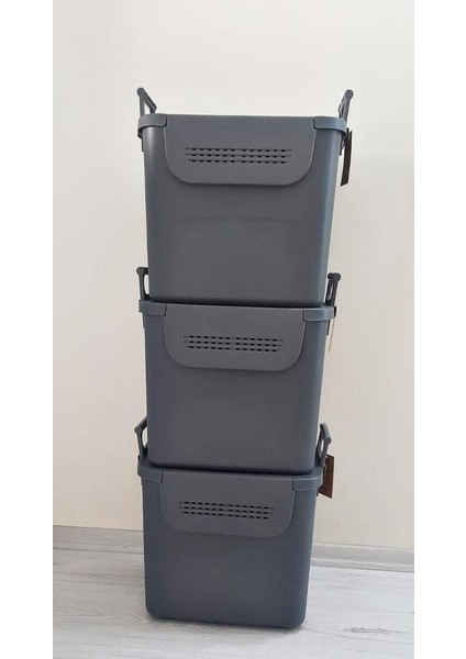 Motek Mybox 3X30 Litre Kulplu Çok Amaçlı Organizer Saklama Kutusu-Mt-35