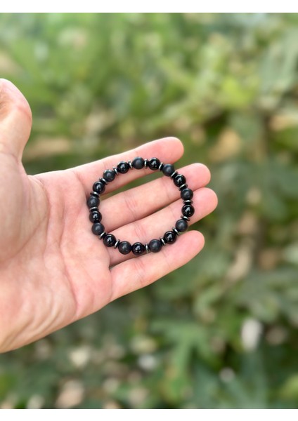 8 mm Shungite Taşı Oniks Hematit Taşı Doğaltaş Erkek Bileklik indirimleri