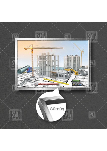 Inşaat Mimar Mühendis Büro Ofis Dekorasyon Çerçeveli Yatay Kanvas Tablo