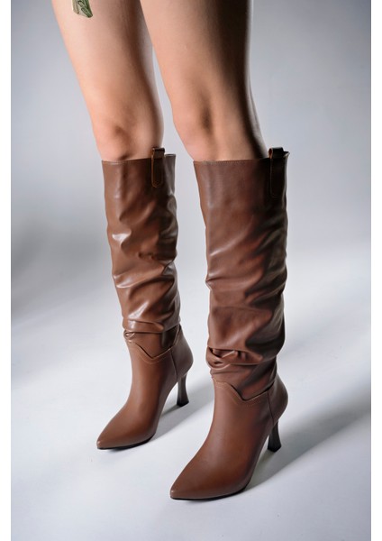 Kadın Vegan Deri Topuklu Çizme Şık Tasarım 00128511 Kışlık Günlük Kullanım indirimleri