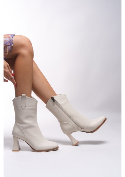 Qhicase Kadın Yüksek Topuklu Kısa Çizme 0012805