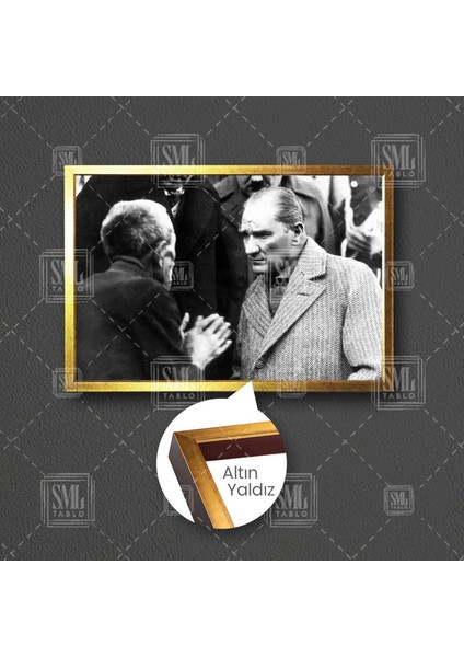 Halkı Dinleyen Mustafa Kemal Atatürk Çiftçi Köylü Milletin Efendisidir Çerçeveli Yatay Kanvas Tabl