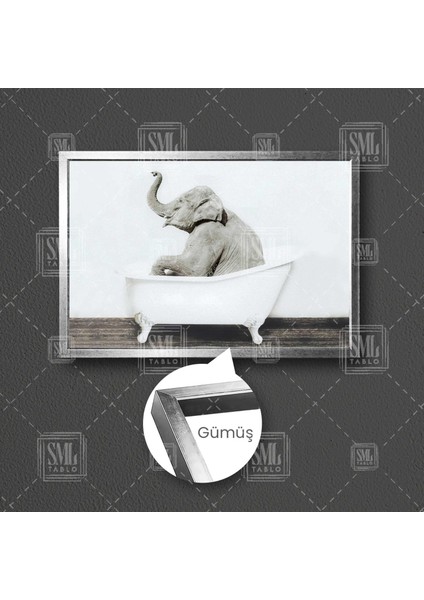 Küvette Duran Fil Banyo Dekorasyon Çerçeveli Yatay Kanvas Tablo